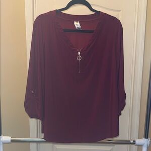 Perseption Deep Red V-Neck Blouse